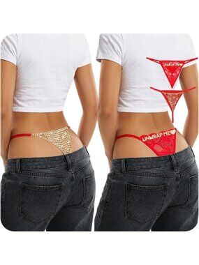 Women's Gold Crystal Flower & Angel Adjustable Sexy Underwear Panties